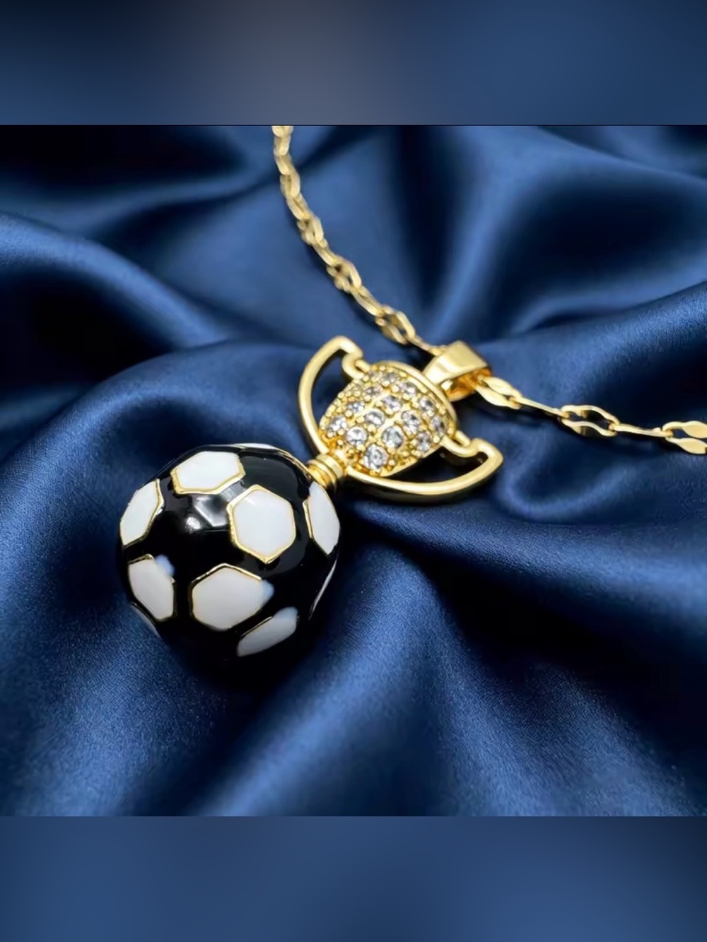 18K Gold Soccer Ball Trophy Enameled Micro Pave Diamond Inlay Pendant Necklace - Picture 10 of 12